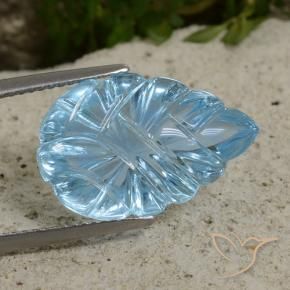 12.49 ct Blue Topaz Stone, Natural Topaz in Fantasy Carved Leaf Shape for Sale