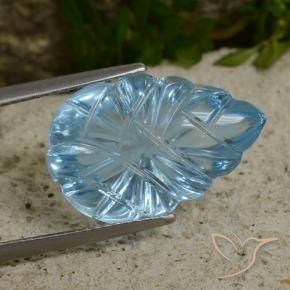 11.31 ct Blue Topaz Stone, Natural Topaz in Fantasy Carved Leaf Shape for Sale