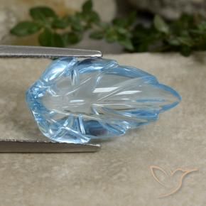 9.05 ct Blue Topaz Stone, Natural Topaz in Carved Leaf Shape for Sale