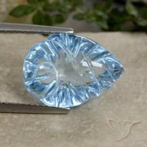 9.03 ct Blue Topaz Stone, Natural Topaz in Fantasy Carved Leaf Shape for Sale