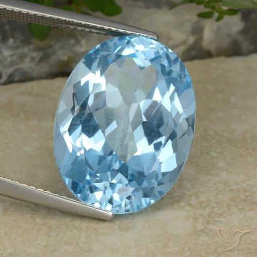 21.75 ct Blue Topaz Stone, Natural Topaz in Oval Facet Shape for Sale