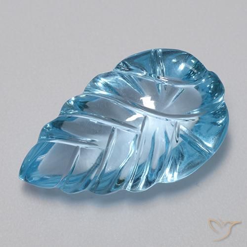 15.65 ct Blue Topaz Stone, Natural Topaz in Carved Leaf Shape for Sale