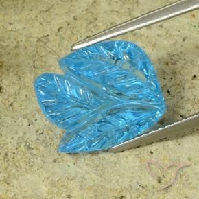 7.81 ct Blue Topaz Stone, Natural Topaz in Fantasy Carved Leaf Shape for Sale