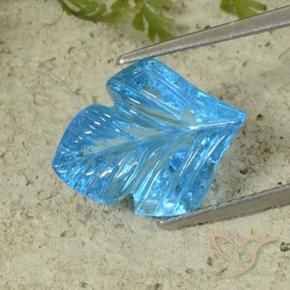 7.69 ct Blue Topaz Stone, Natural Topaz in Fantasy Carved Leaf Shape for Sale