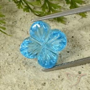 8.41 ct Blue Topaz Stone, Natural Topaz in Carved Flower Shape for Sale