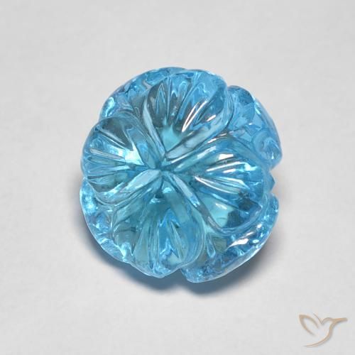 2.95 ct Blue Topaz Stone, Natural Topaz in Carved Flower Shape for Sale