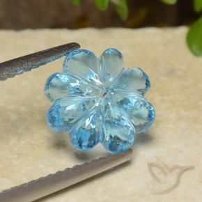 3.47 ct Blue Topaz Stone, Natural Topaz in Carved Flower Shape for Sale