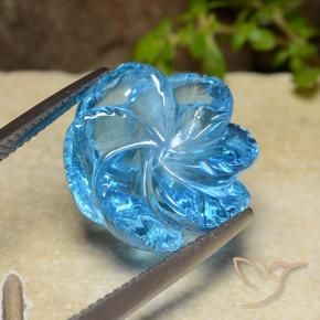 17.92 ct Blue Topaz Stone, Natural Topaz in Fantasy Carved Flower Shape for Sale