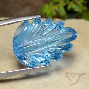 15.17 ct Blue Topaz Stone, Natural Topaz in Fantasy Carved Leaf Shape for Sale