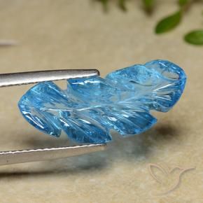 9.82 ct Blue Topaz Stone, Natural Topaz in Fantasy Carved Leaf Shape for Sale