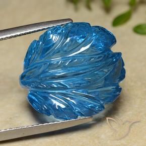 27.42 ct Blue Topaz Stone, Natural Topaz in Fantasy Carved Leaf Shape for Sale