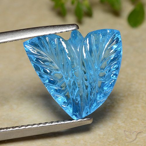 9.03 ct Loose Swiss Blue Topaz, 14.4 x 14 mm Carved From Brazil, Photo A