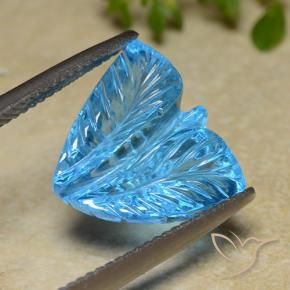 9.03 ct Blue Topaz Stone, Natural Topaz in Fantasy Carved Leaf Shape for Sale