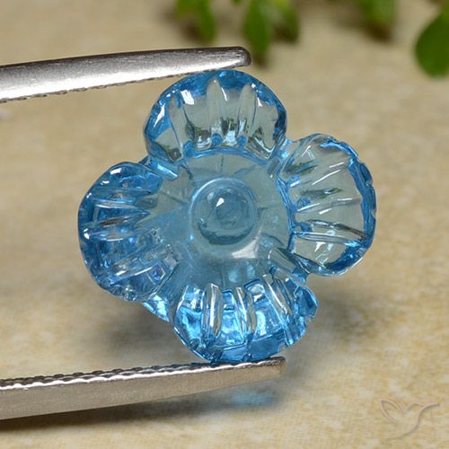 7.40ct Natural Swiss Blue Topaz, Flower Cut, Transparent