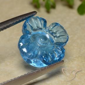 7.40 ct Blue Topaz Stone, Natural Topaz in Carved Flower Shape for Sale