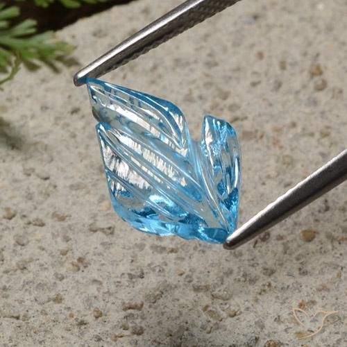 4.31 ct Blue Topaz Stone, Natural Topaz in Carved Leaf Shape for Sale