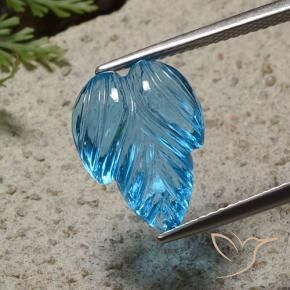 7.70 ct Blue Topaz Stone, Natural Topaz in Fantasy Carved Leaf Shape for Sale