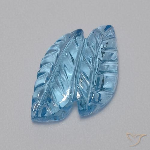 4.85 ct Blue Topaz Stone, Natural Topaz in Carved Leaf Shape for Sale