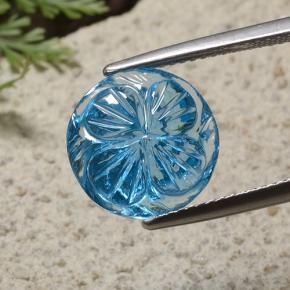 True Blue Topas Edelstein - 7.4ct Round Concave Fantasy Cut (ID: 485780)