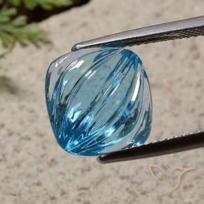 7.48 ct Blue Topaz Stone, Natural Topaz in Cushion Concave Fantasy Cut Shape for Sale