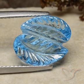 8.24 ct Blue Topaz Stone, Natural Topaz in Fantasy Carved Leaf Shape for Sale