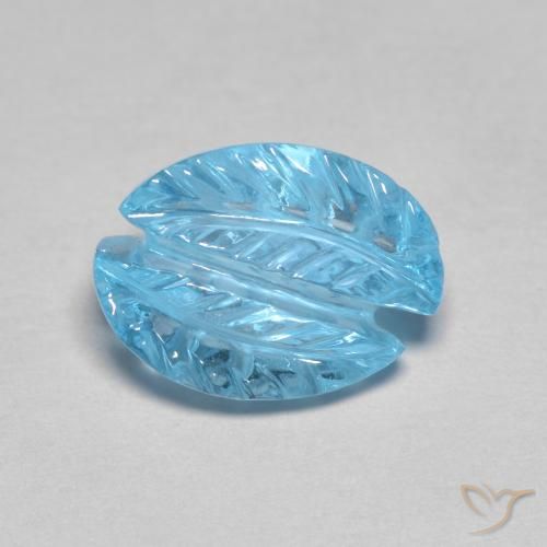 4.80 ct Blue Topaz Stone, Natural Topaz in Carved Leaf Shape for Sale