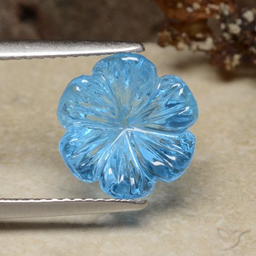 Swiss Blue Topas Edelstein - 6ct Fantasy Carved Flower (ID: 485832)