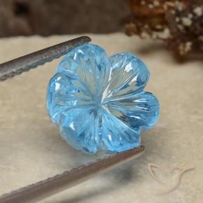 5.95 ct Blue Topaz Stone, Natural Topaz in Fantasy Carved Flower Shape for Sale