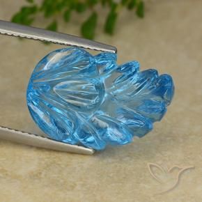 15.58 ct Blue Topaz Stone, Natural Topaz in Fantasy Carved Leaf Shape for Sale
