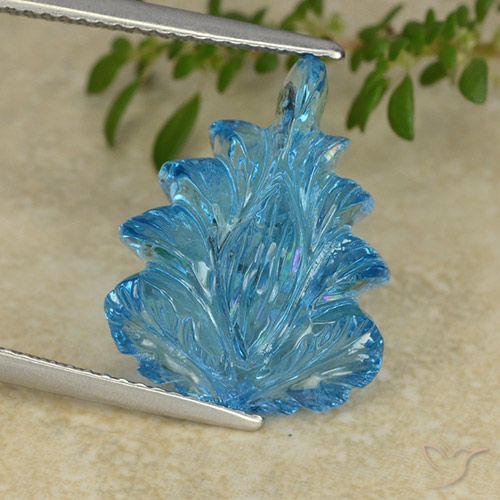 12.05ct Natural Swiss Blue Topaz, Flower Cut, Transparent