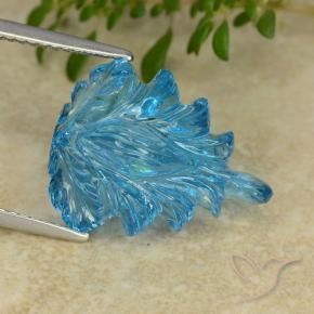 12.05 ct Blue Topaz Stone, Natural Topaz in Fantasy Carved Leaf Shape for Sale