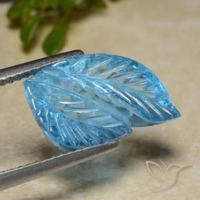 6.82 ct Blue Topaz Stone, Natural Topaz in Fantasy Carved Leaf Shape for Sale