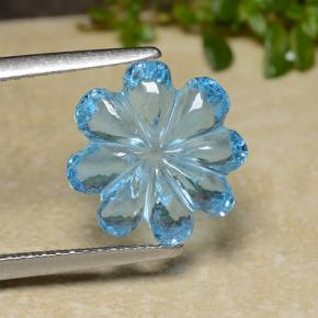 Deep Azure Blue Topaz Gem - 4.1ct Carved Flower (ID: 485854)