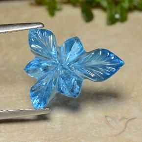 6.80 ct Blue Topaz Stone, Natural Topaz in Fantasy Carved Leaf Shape for Sale