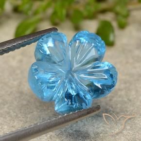 7.59 ct Blue Topaz Stone, Natural Topaz in Carved Flower Shape for Sale