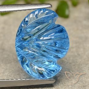 7.36 ct Blue Topaz Stone, Natural Topaz in Carved Flower Shape for Sale