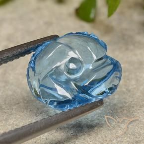 3.93 ct Blue Topaz Stone, Natural Topaz in Carved Flower Shape for Sale