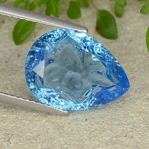 Свисс-Блю Топаз Камень - 6.7ct Pear Concave Fantasy Cut (ID: 485902)