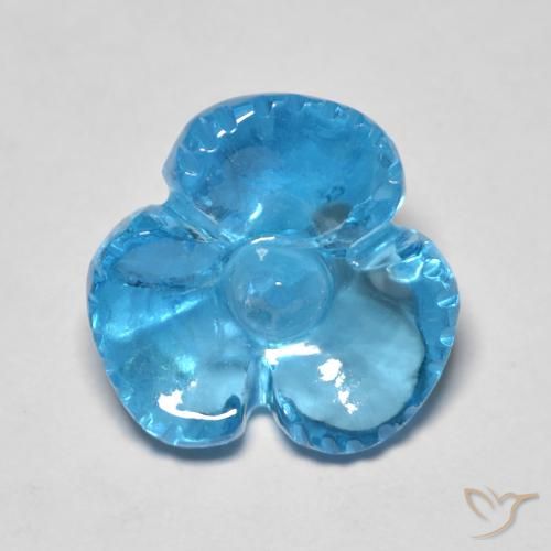 7.54 ct Blue Topaz Stone, Natural Topaz in Carved Flower Shape for Sale