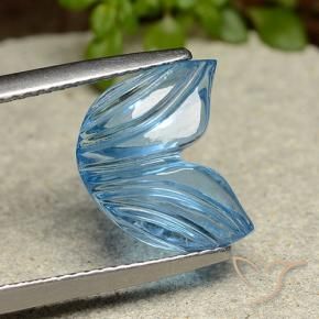5.91 ct Blue Topaz Stone, Natural Topaz in Fantasy Carved Leaf Shape for Sale