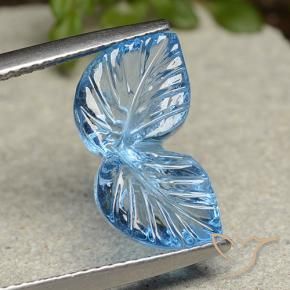 5.60 ct Blue Topaz Stone, Natural Topaz in Fantasy Carved Leaf Shape for Sale