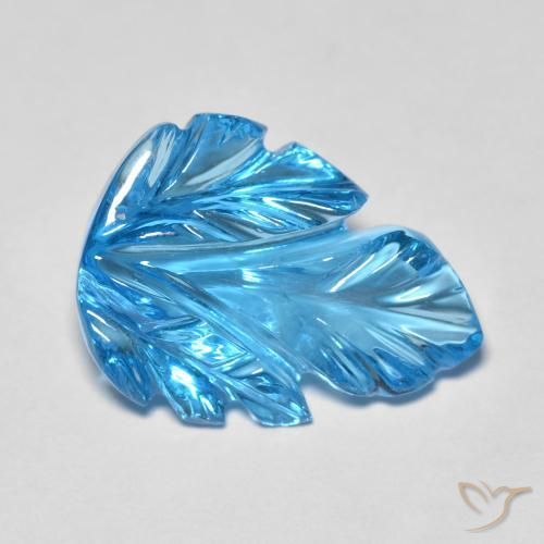 11.03 ct Blue Topaz Stone, Natural Topaz in Carved Leaf Shape for Sale