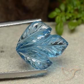 7.93 ct Blue Topaz Stone, Natural Topaz in Fantasy Carved Leaf Shape for Sale