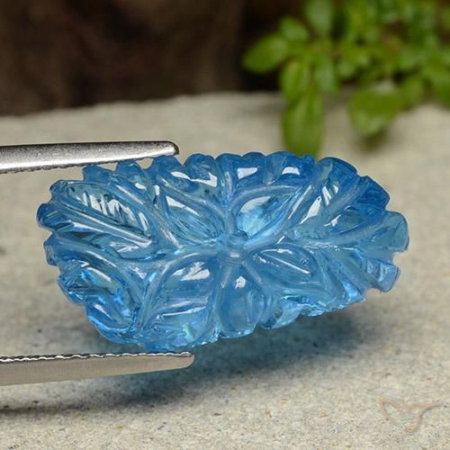11.53 ct Blue Topaz Stone, Natural Topaz in Carved Flower Shape for Sale