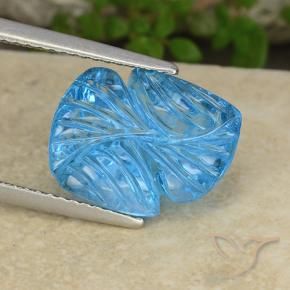 7.38 ct Blue Topaz Stone, Natural Topaz in Fantasy Carved Leaf Shape for Sale