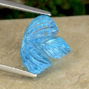 5.65 ct Blue Topaz Stone, Natural Topaz in Fantasy Carved Leaf Shape for Sale