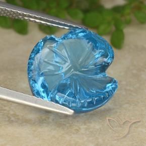 9.51 ct Blue Topaz Stone, Natural Topaz in Fantasy Carved Flower Shape for Sale