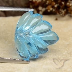 7.81 ct Blue Topaz Stone, Natural Topaz in Fantasy Carved Leaf Shape for Sale