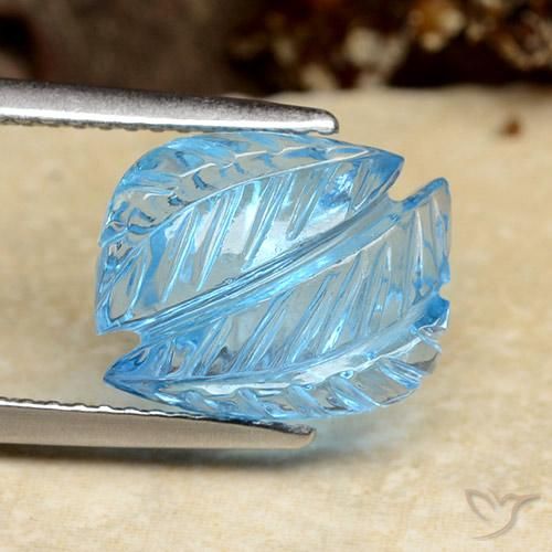6.25 ct Blue Topaz Stone, Natural Topaz in Carved Leaf Shape for Sale