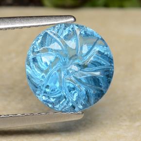 4ct Fantasy Carved Round Buff-Top Swiss Blue Topaz Gem for sale 4ct Fantasy Carved Round Buff-Top Swiss Blue Topaz Gem (ID: 486054)